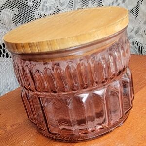 Light Pink Glass Jar * Wood Top * Rubber Seal